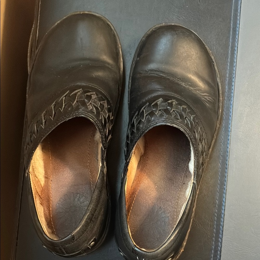 UGG Black Leather Slip-On Shoes